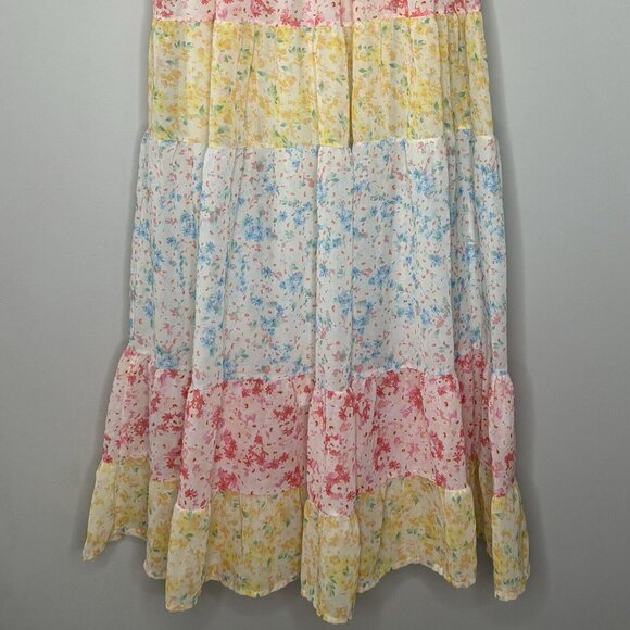 Aura Floral Tiered Maxi Dress (Size S) Colorful Flowy Chiffon Spring Summer - Picture 3 of 9